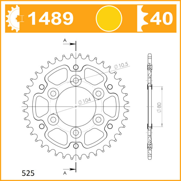 SuperSprox Rear Stealth RST-1489-40-GLD For 525 CHAIN - Image 2
