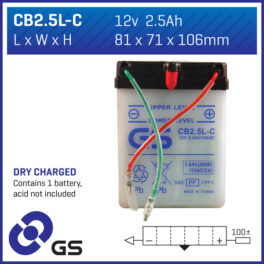 GS-Yuasa GS CB2.5L-C (YB2.5L-C) 12v Battery - Dry Cell / No Acid Pack