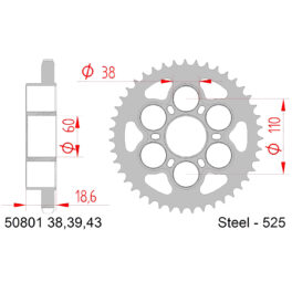 Sprocket Rear CHT 2115 SuperSprox RST-737-525-43 For 525 CHAIN Ducati fitment JTR761