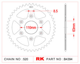 Sprocket Rear RK B4394-42 JTR890 Afam 71202