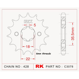 Sprocket Front RK-C3078-14 Afam 21305 6mm threads JTF1559